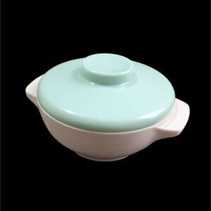 Sears Harmony House Melmac Sugar Bowl Vintage MCM aqua Lid & White Base‎